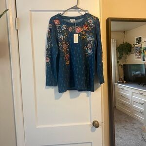 Sundance Teal Blouse with Colorful Embroidery